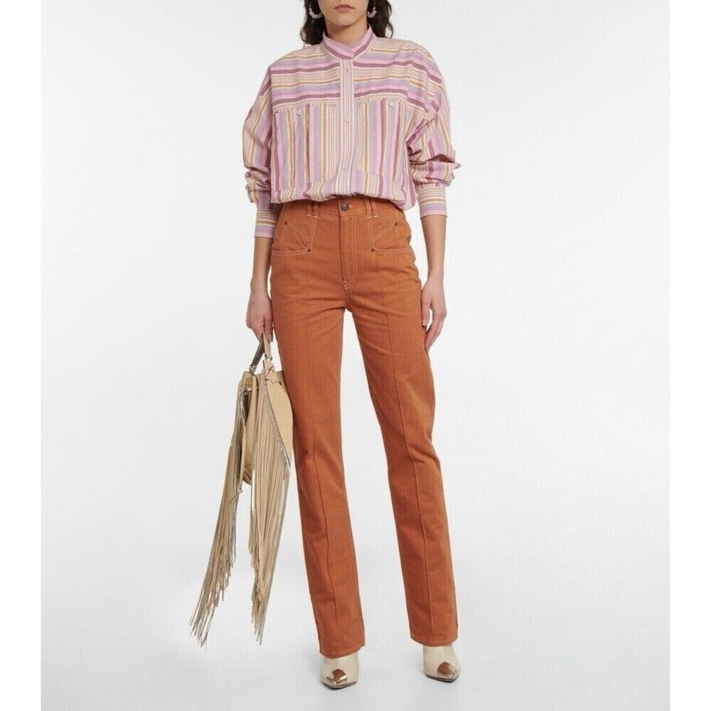 Isabel Marant Lirokae Herringbone High Rise Pleated Jeans Terracotta FR 36 US 4